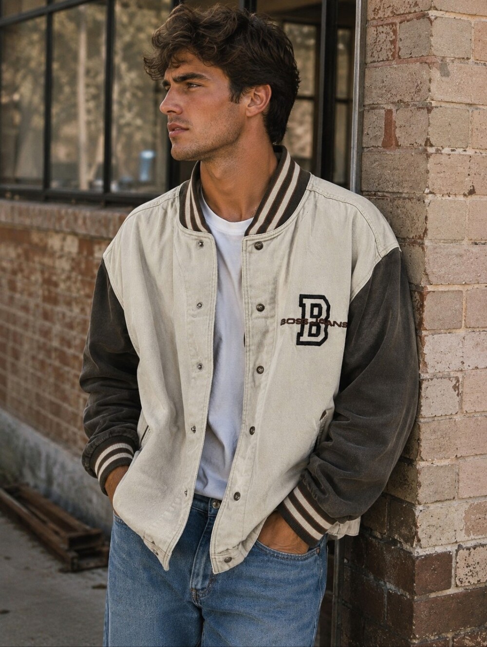 Boss Jeans Varsity Bomber Jacket Made In USA Vintage Mens Sz XL